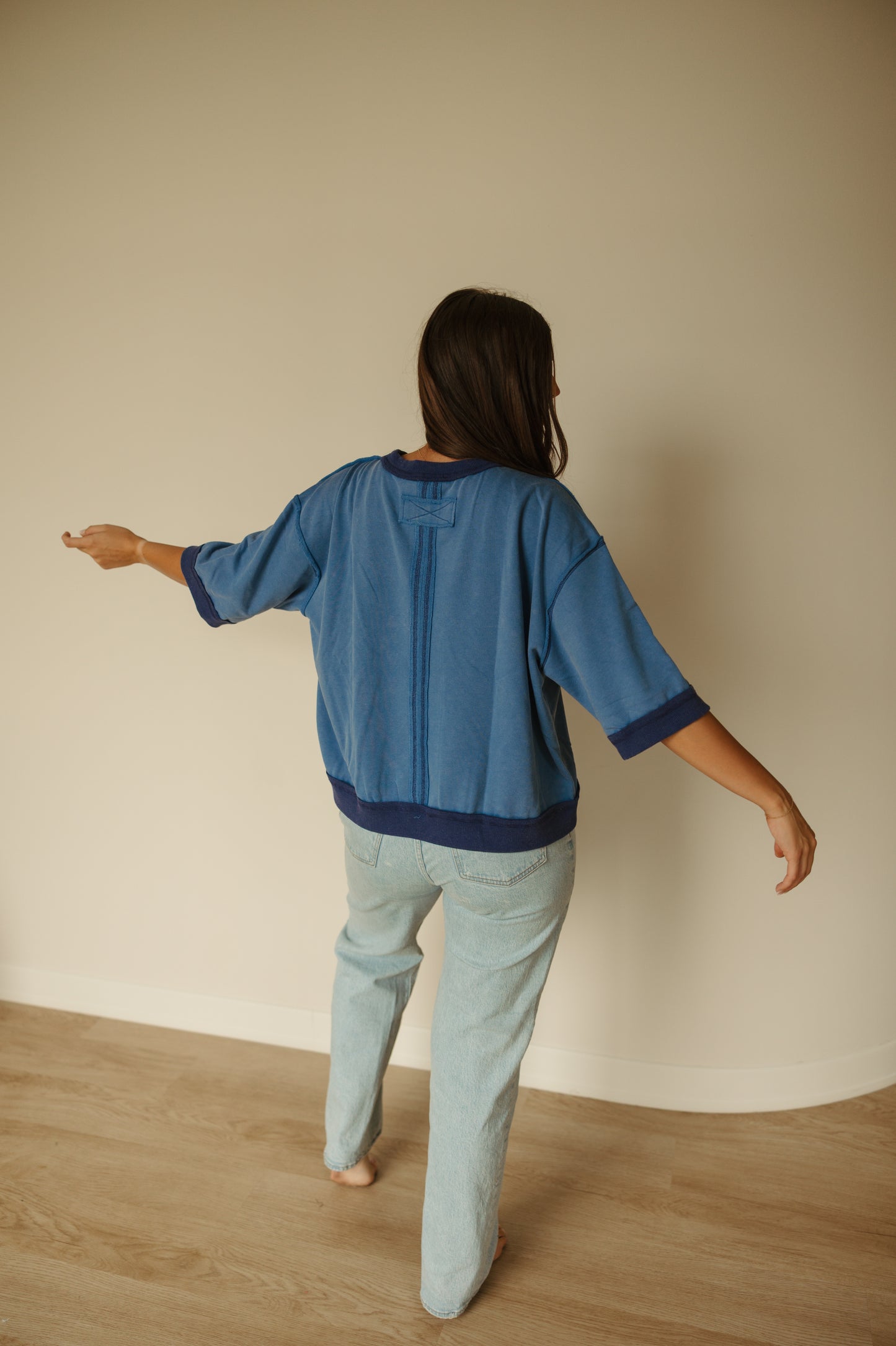 Washed Contrast Blue Pullover