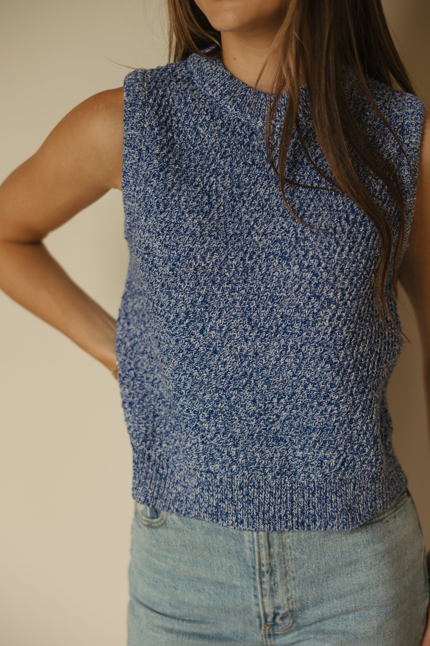 Sleeveless Crew Sweater in Blue