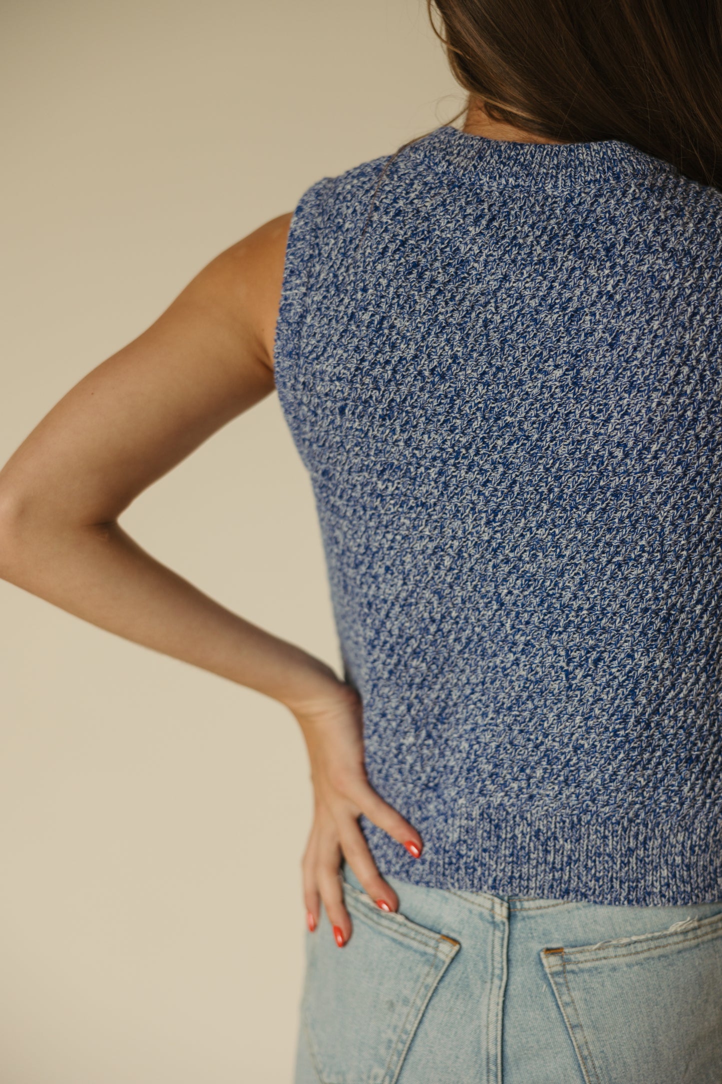 Sleeveless Crew Sweater in Blue