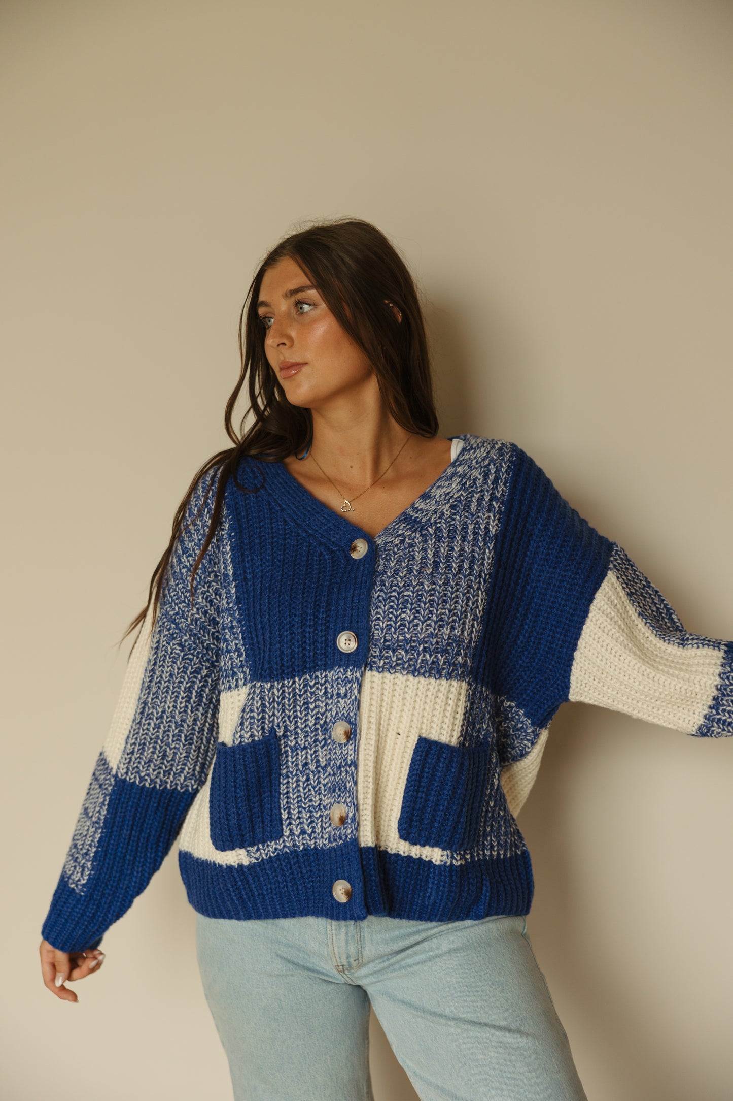 Checkered Drop Shoulder Cardigan