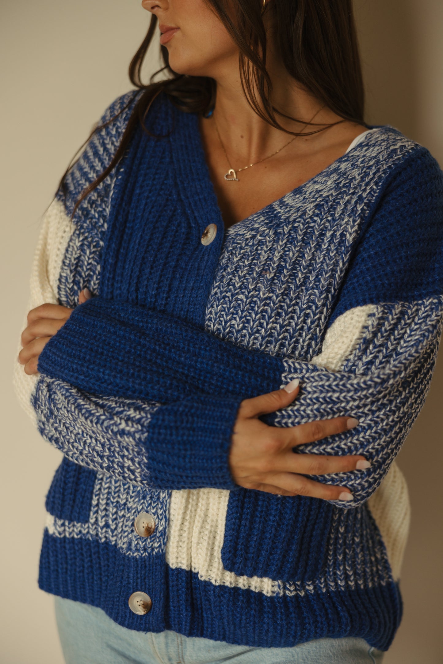 Checkered Drop Shoulder Cardigan