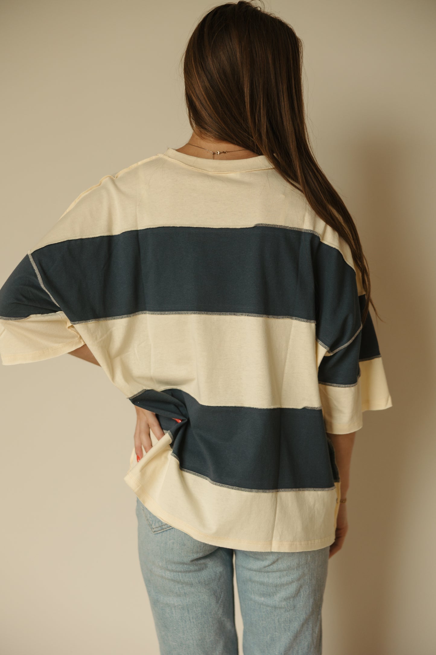 Navy Colorblock Stripe Top