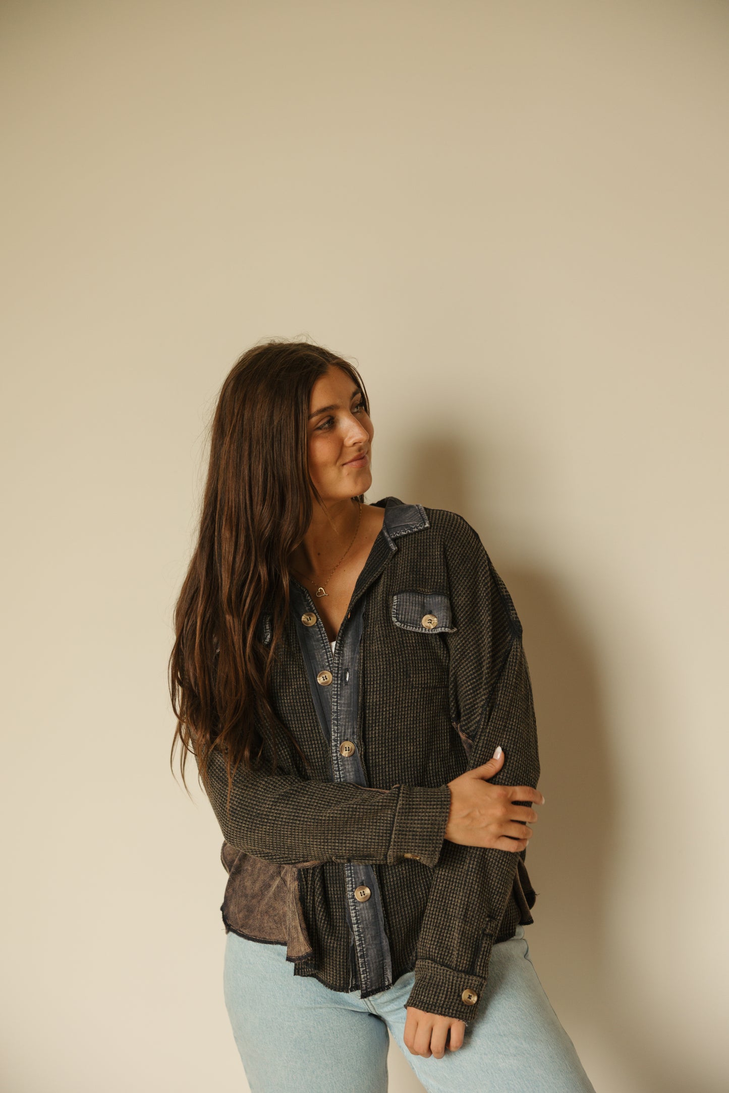 Slouchy Waffle Knit Jacket | Navy & Black