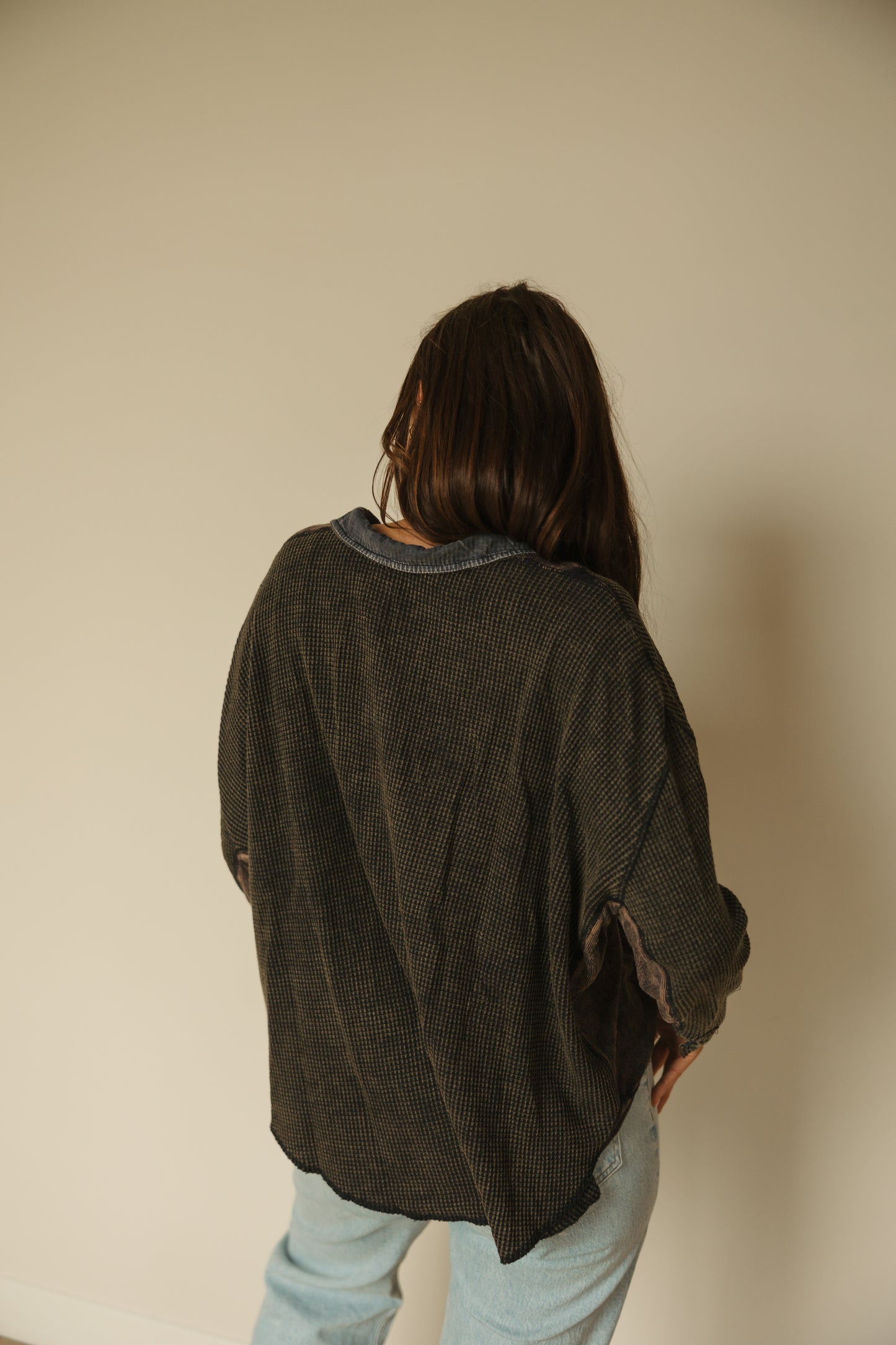 Slouchy Waffle Knit Jacket | Navy & Black