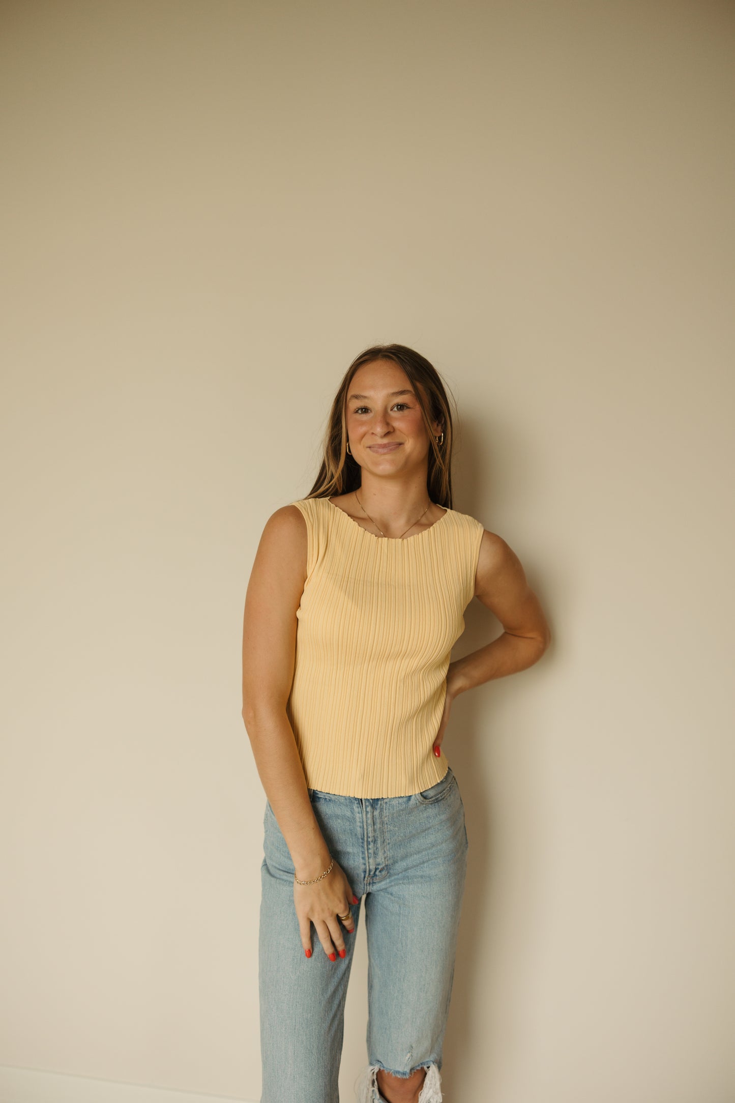 Yellow Ribbed Knitted Top