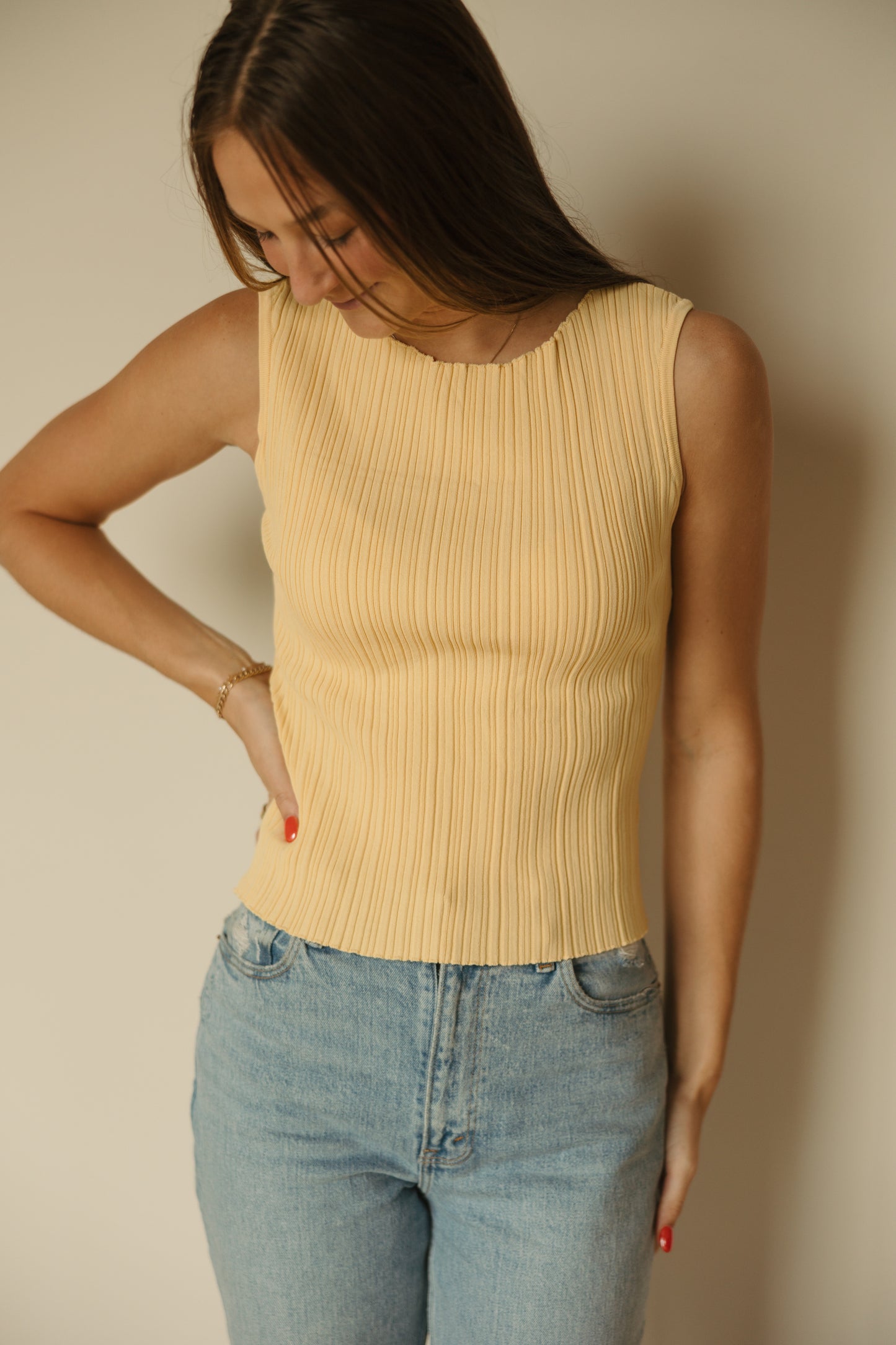 Yellow Ribbed Knitted Top