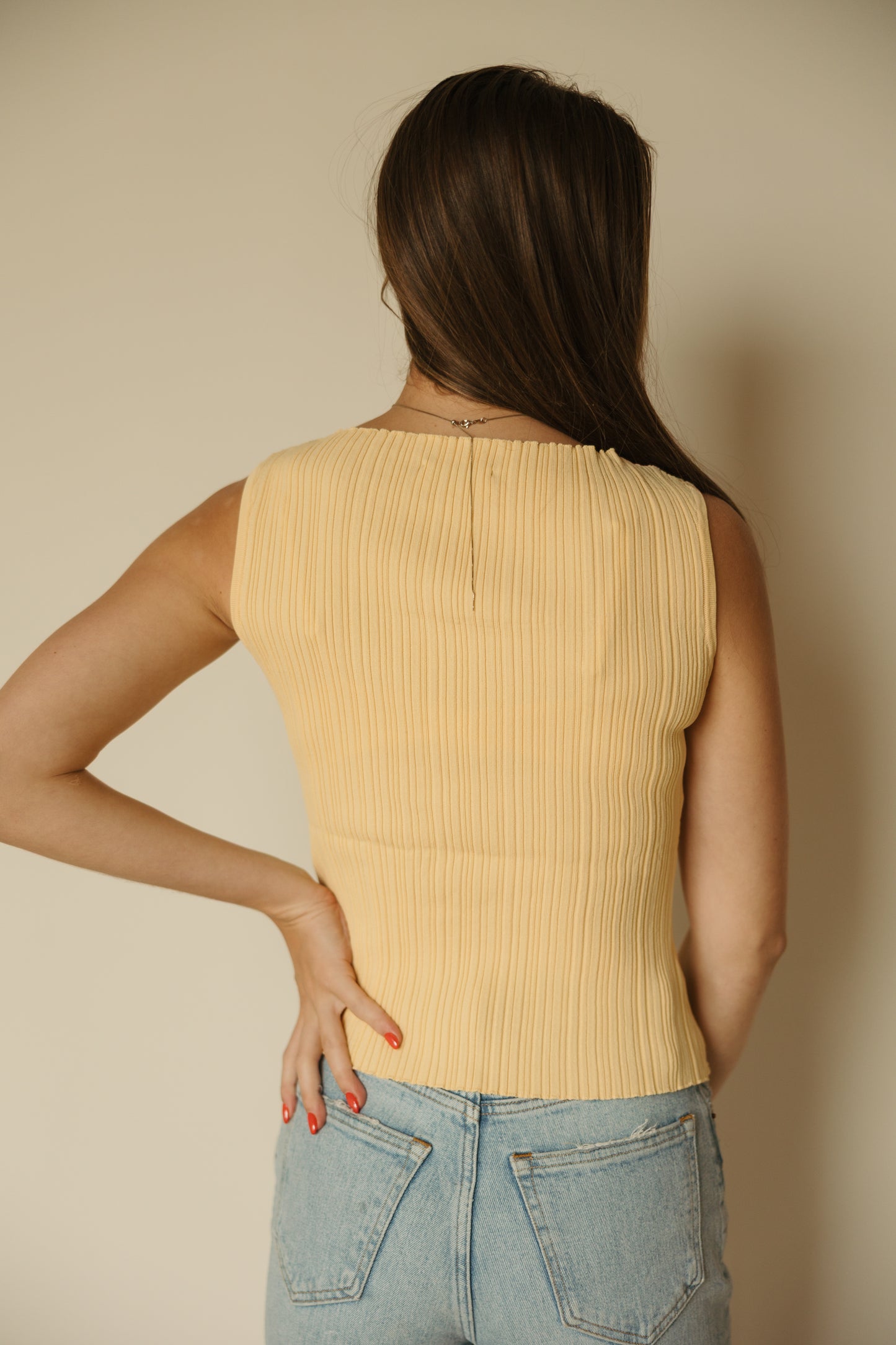 Yellow Ribbed Knitted Top