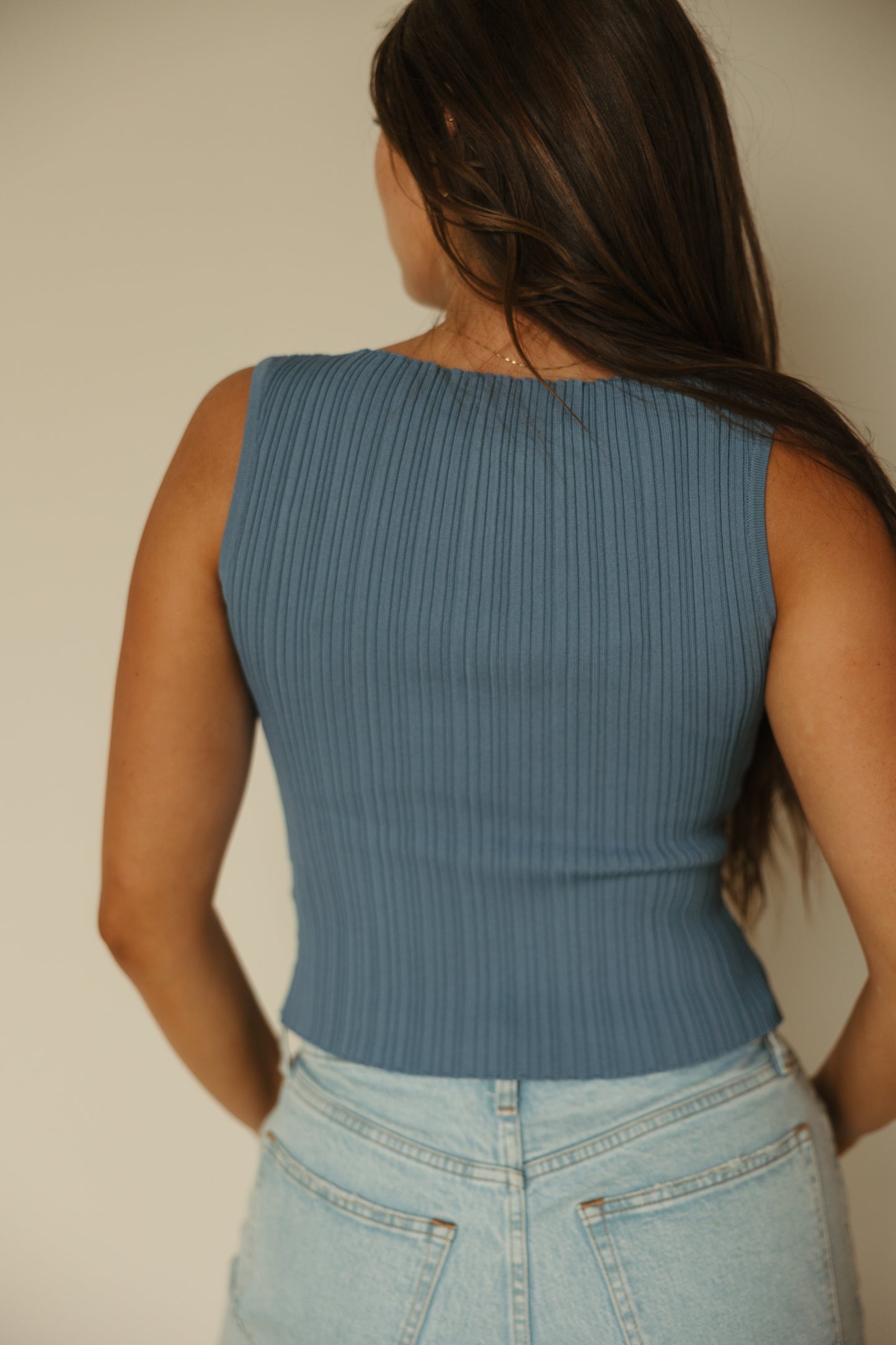 Blue Ribbed Knitted Top
