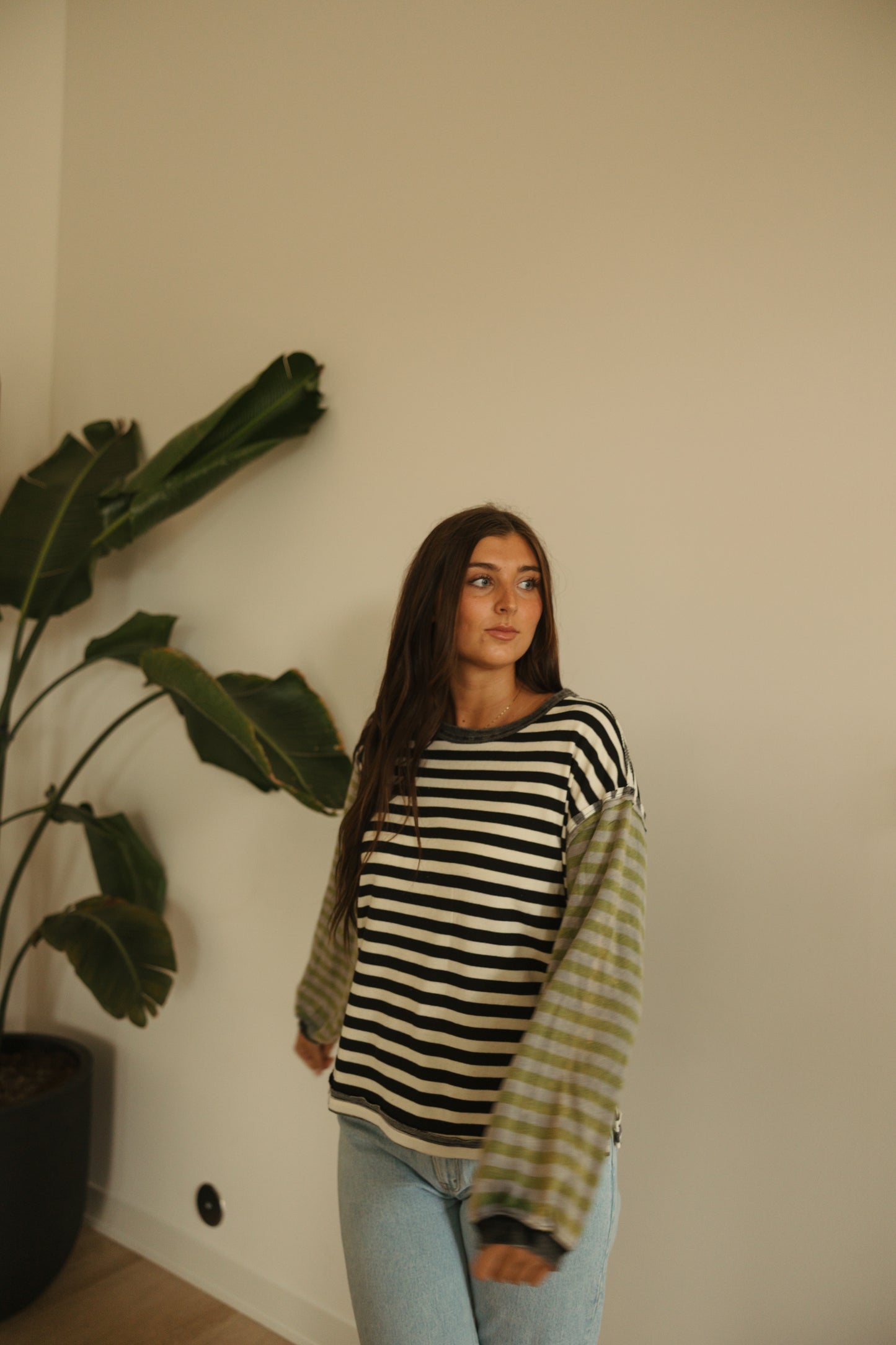 Stripe Contrast Loose Pullover
