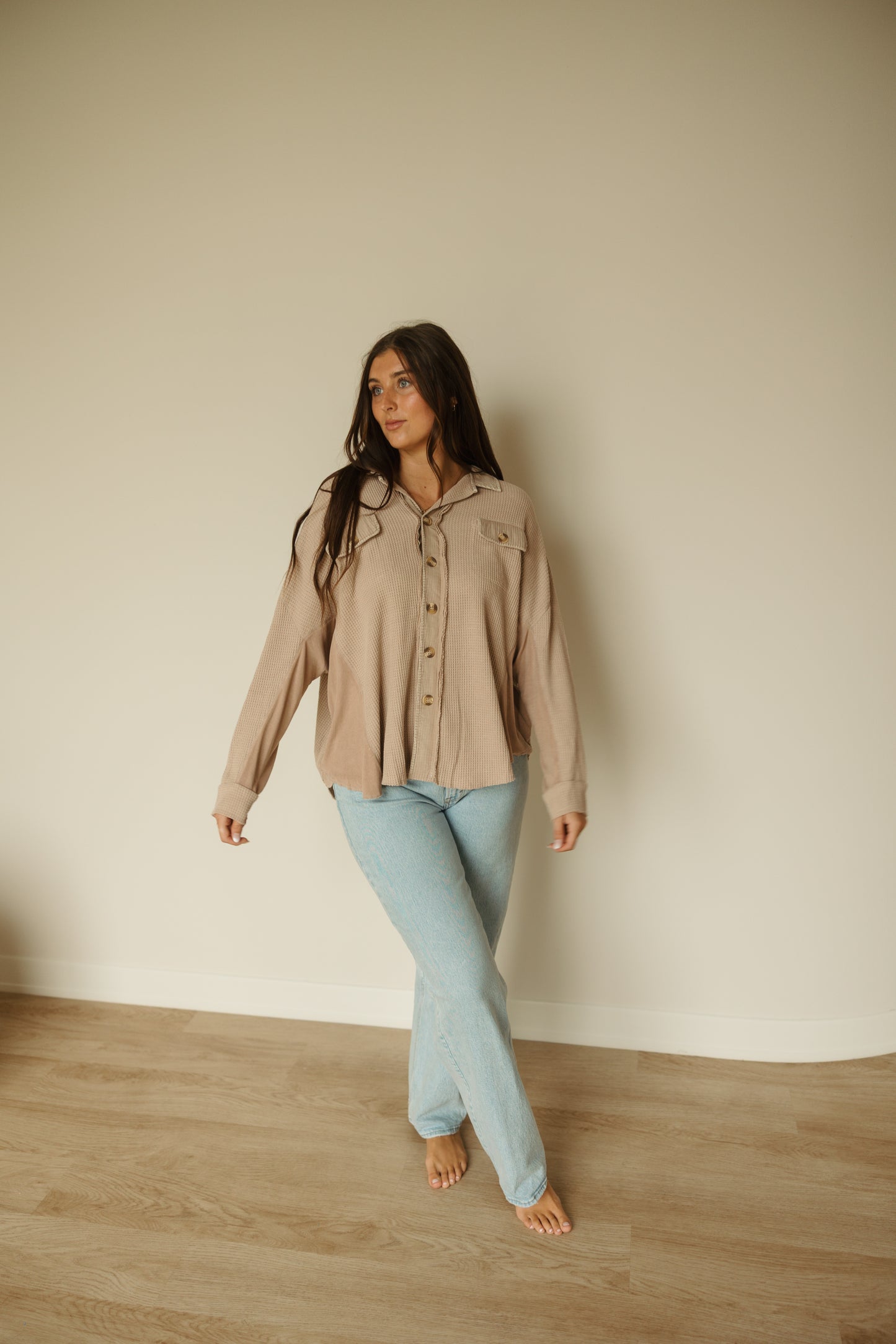Slouchy Waffle Knit Jacket | Natural