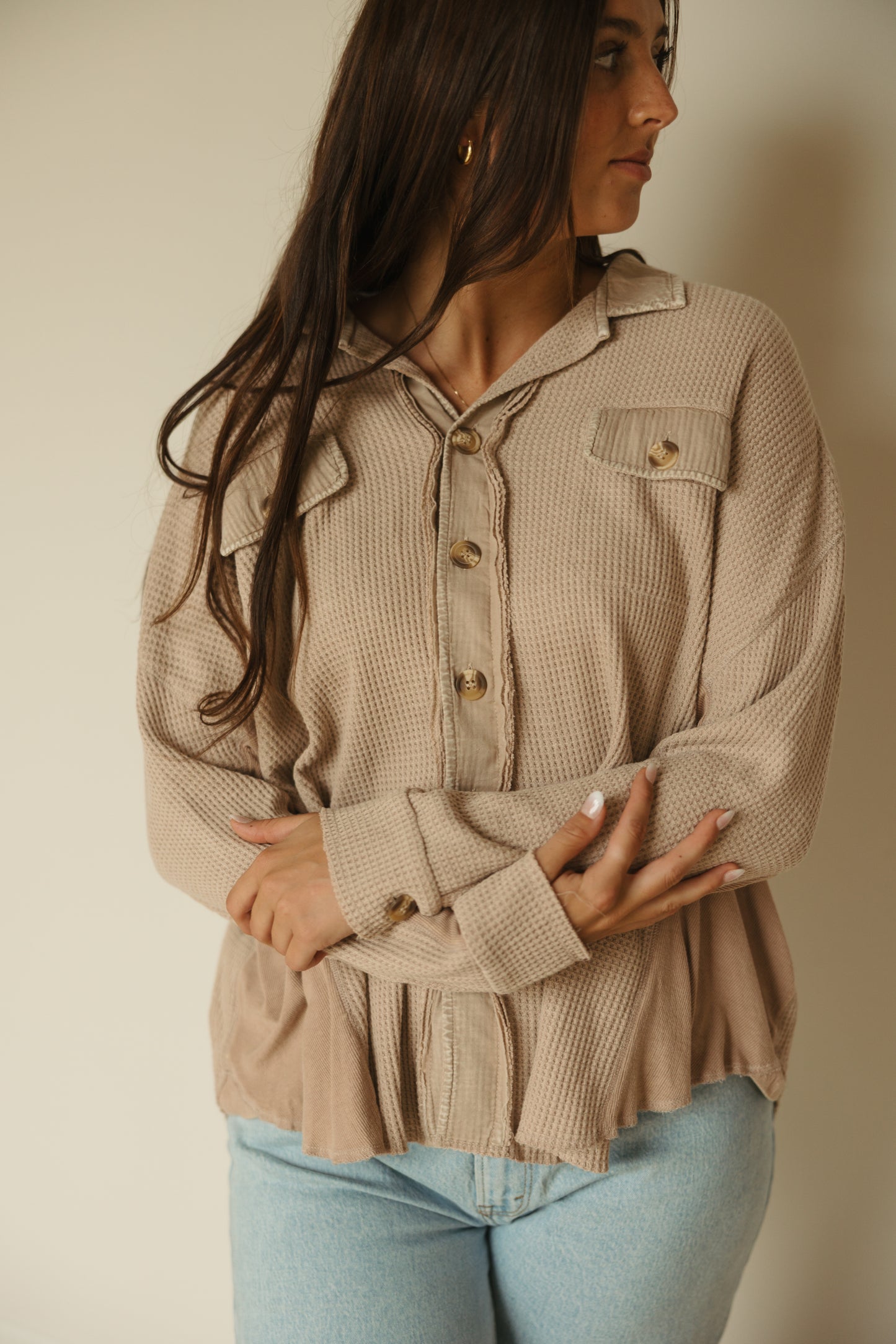 Slouchy Waffle Knit Jacket | Natural