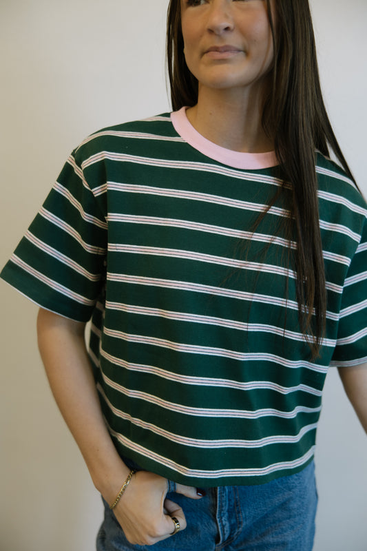 Green & Pink Stripe Boxy Crop