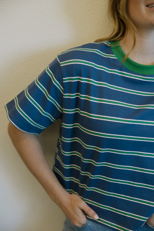 Blue & Green Stripe Boxy Crop