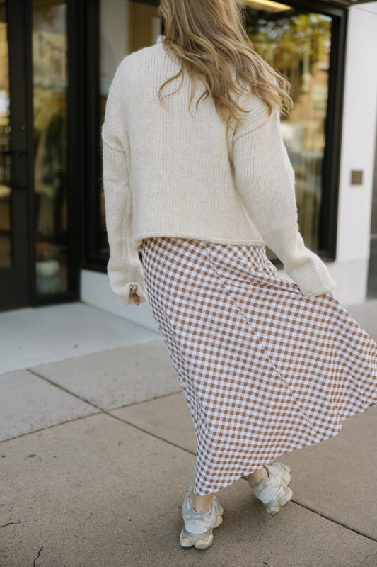 Brown Gingham Maxi Skirt