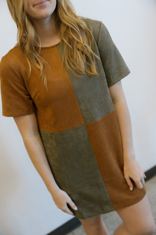 Colorblock Suede Mini Dress