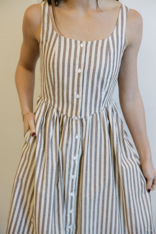 Brown Stripe Button Down Dress