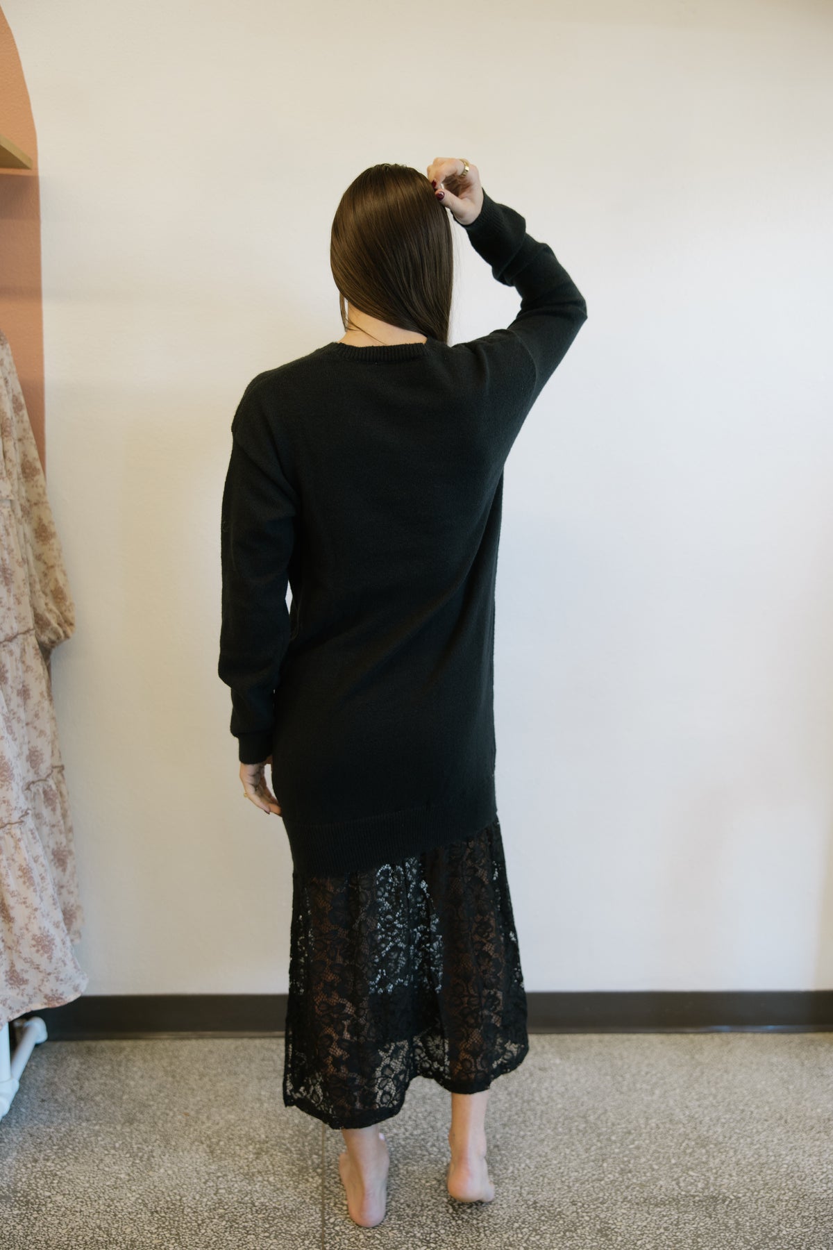 Black Lace Detail Sweater Dress