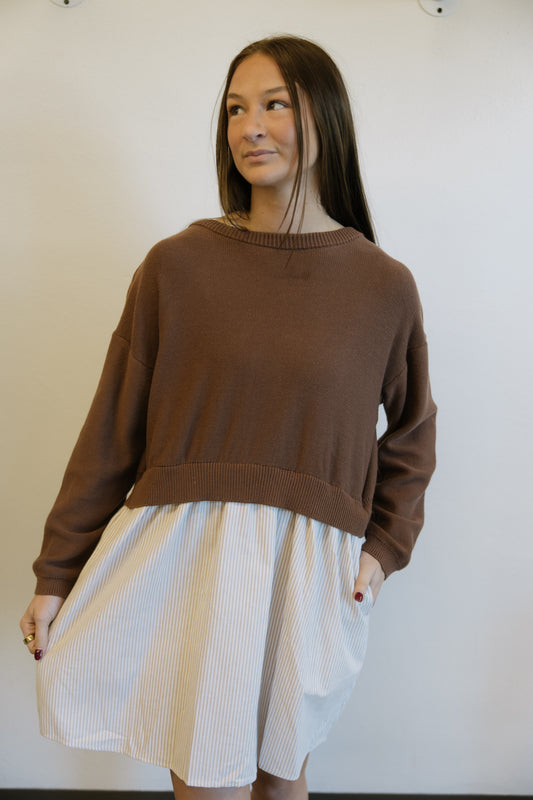 Brown Contrast Sweater Dress