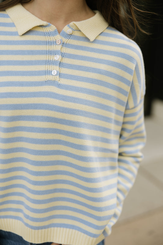 Blue & Yellow Collared Stripe Sweater