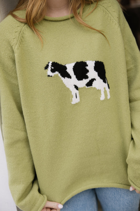 Moss Green Cow Sweater