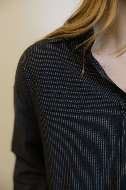 Navy Pinstripe Button Down