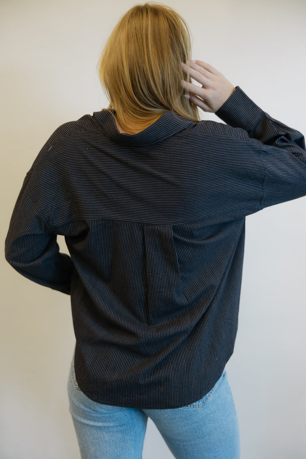 Navy Pinstripe Button Down