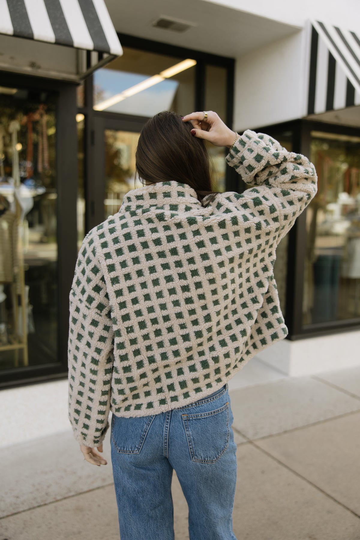 Taupe Checkered Fuzzy Jacket
