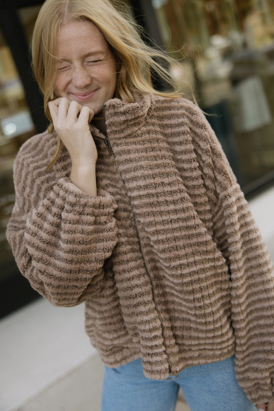 Mocha Stripe Fuzzy Jacket