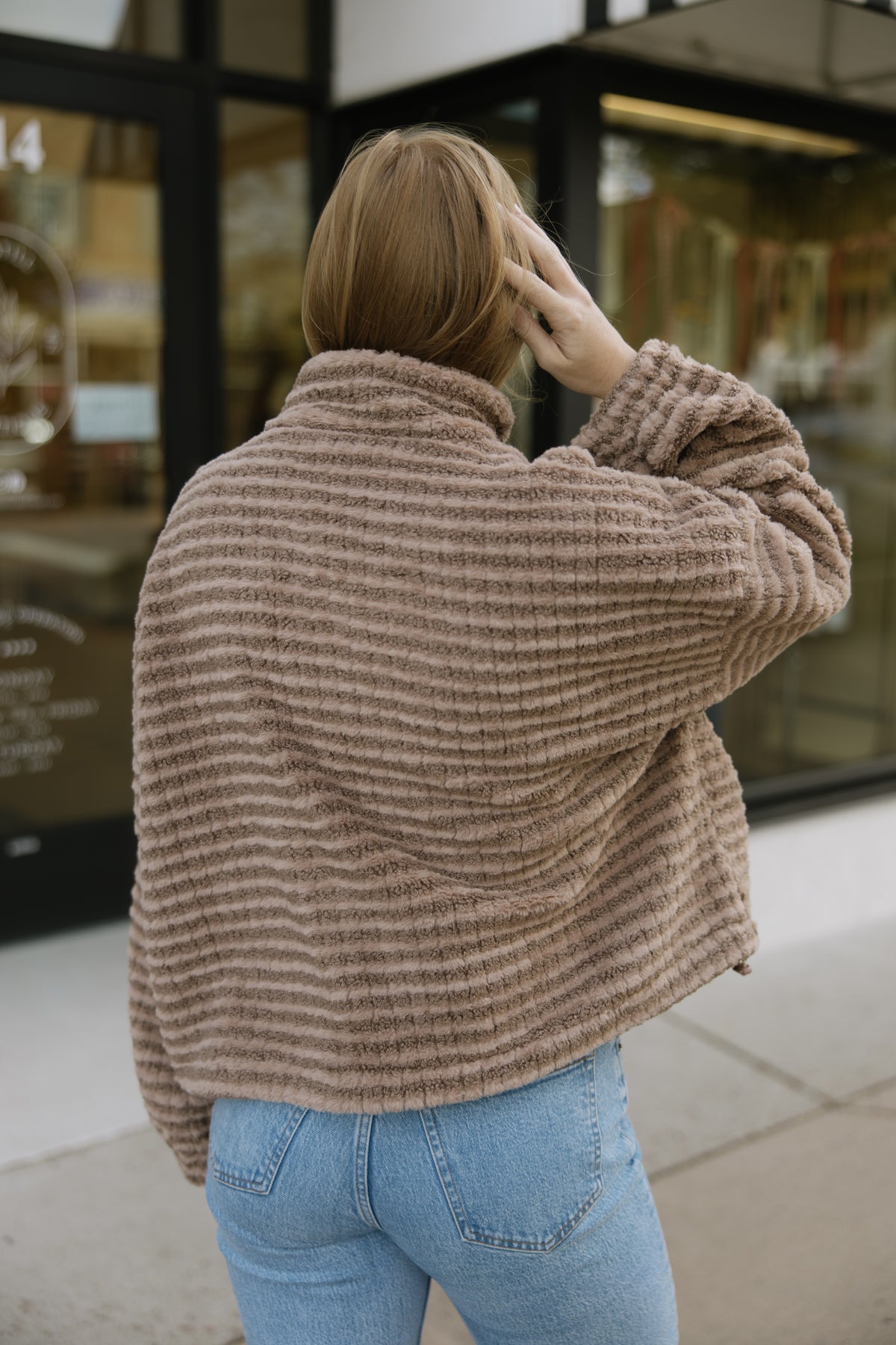 Mocha Stripe Fuzzy Jacket