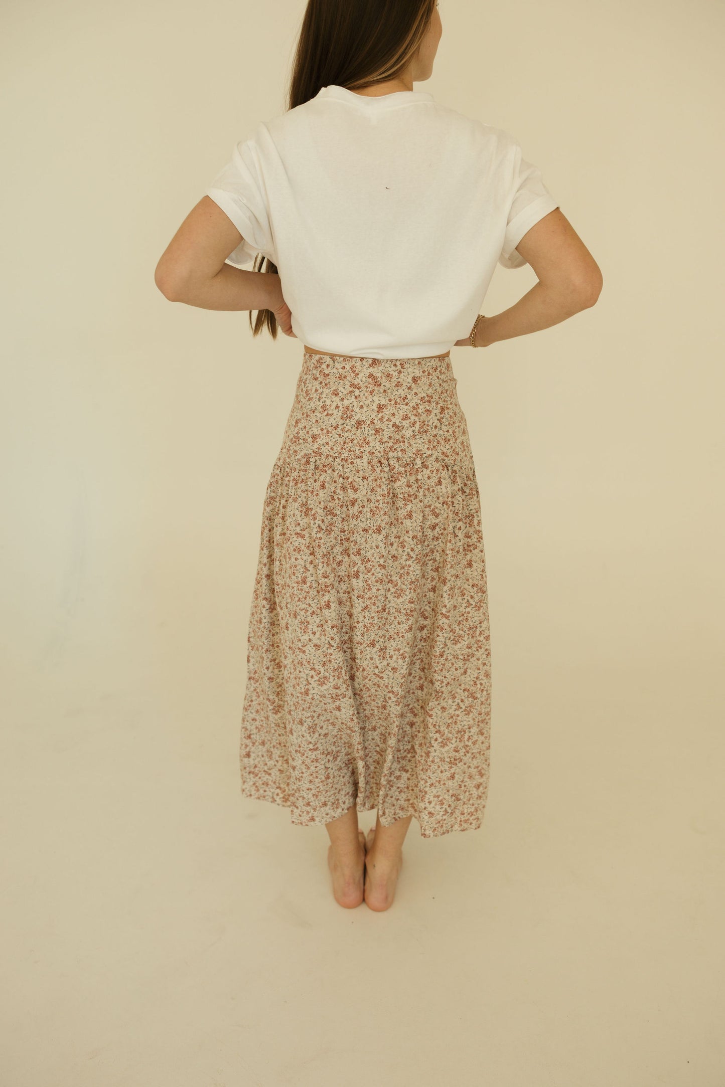 Floral Drop Waist Midi Skirt