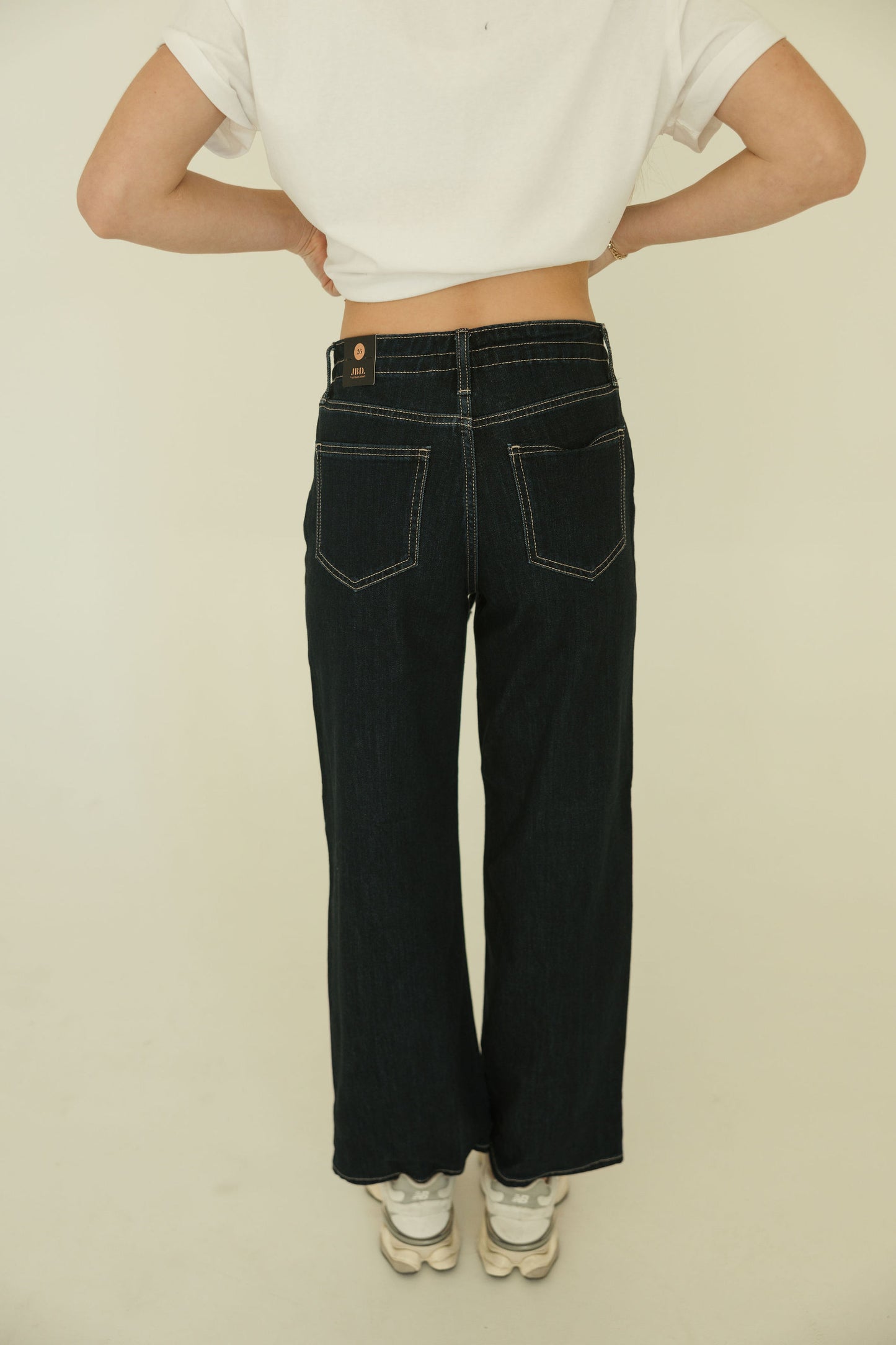 Drawstring Dark Denim Wide Leg Jeans