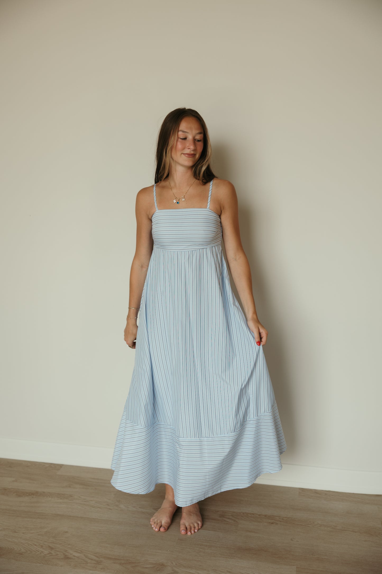 Pale Blue Striped Maxi Dress