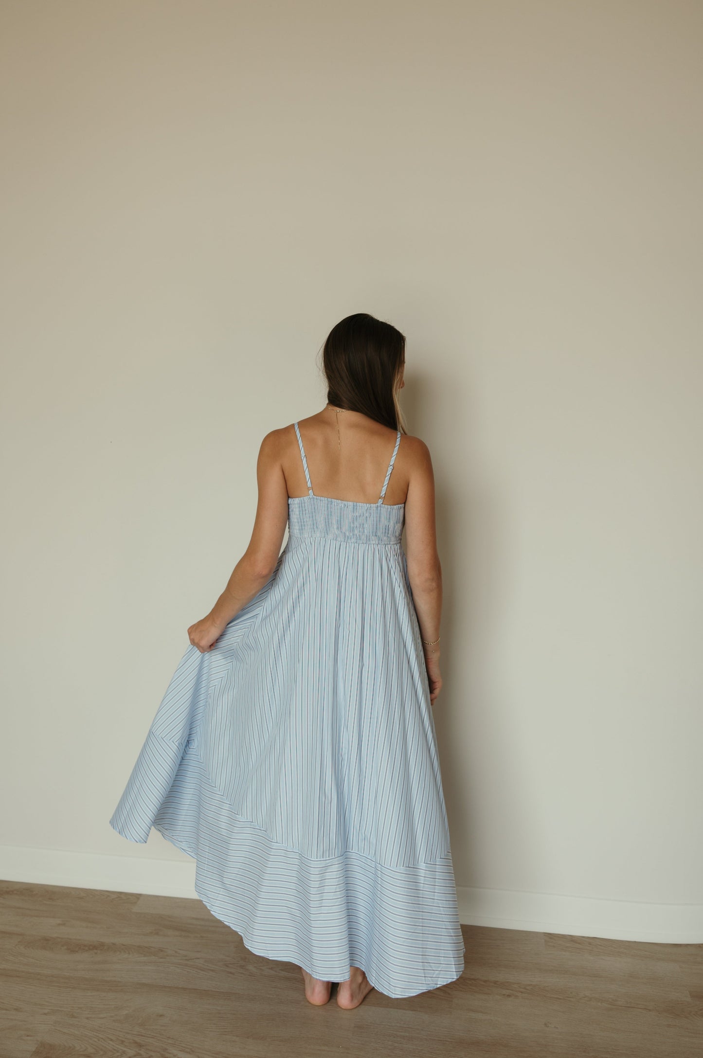 Pale Blue Striped Maxi Dress