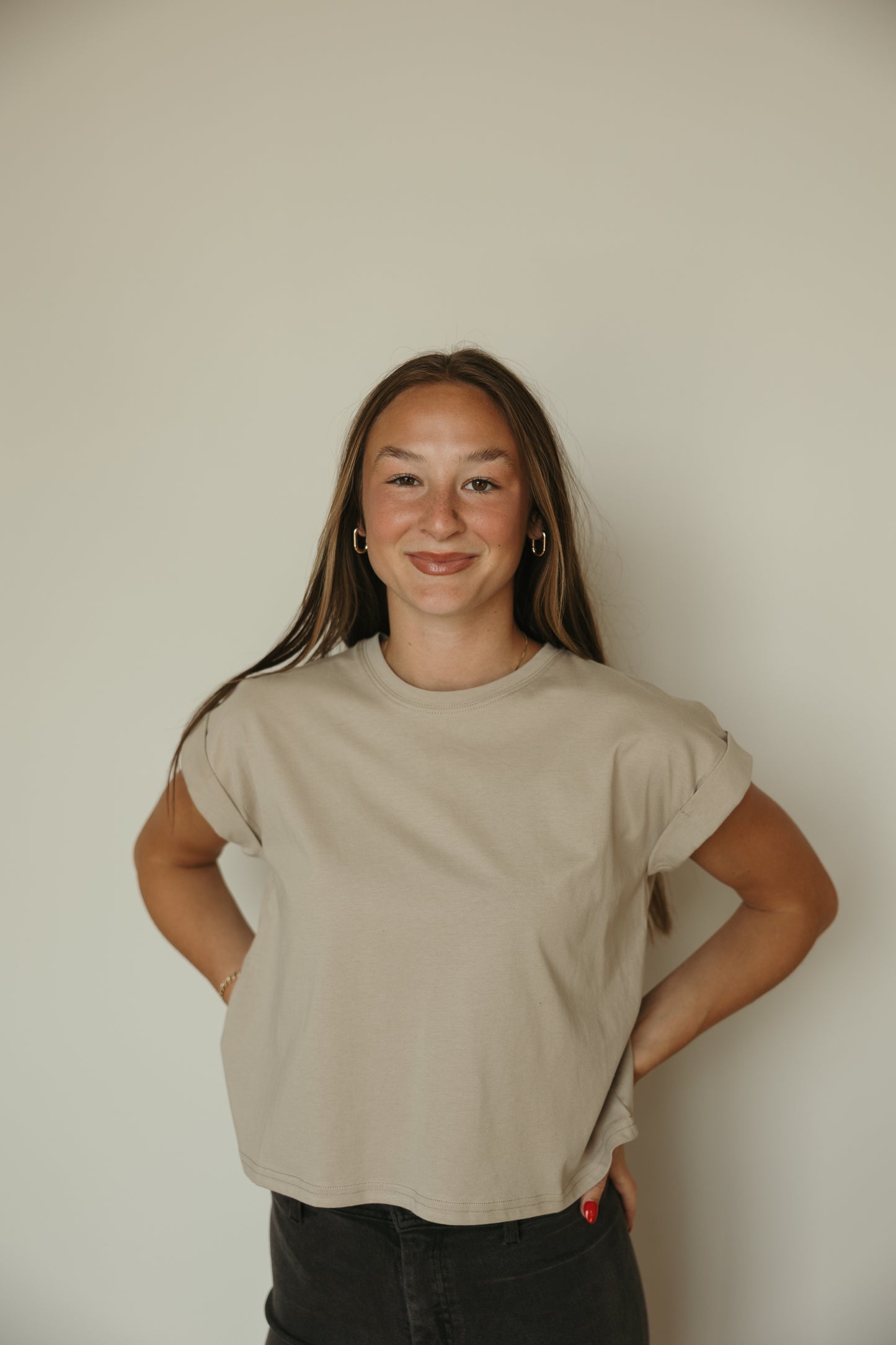 Round Neck Cuffed Basic Top