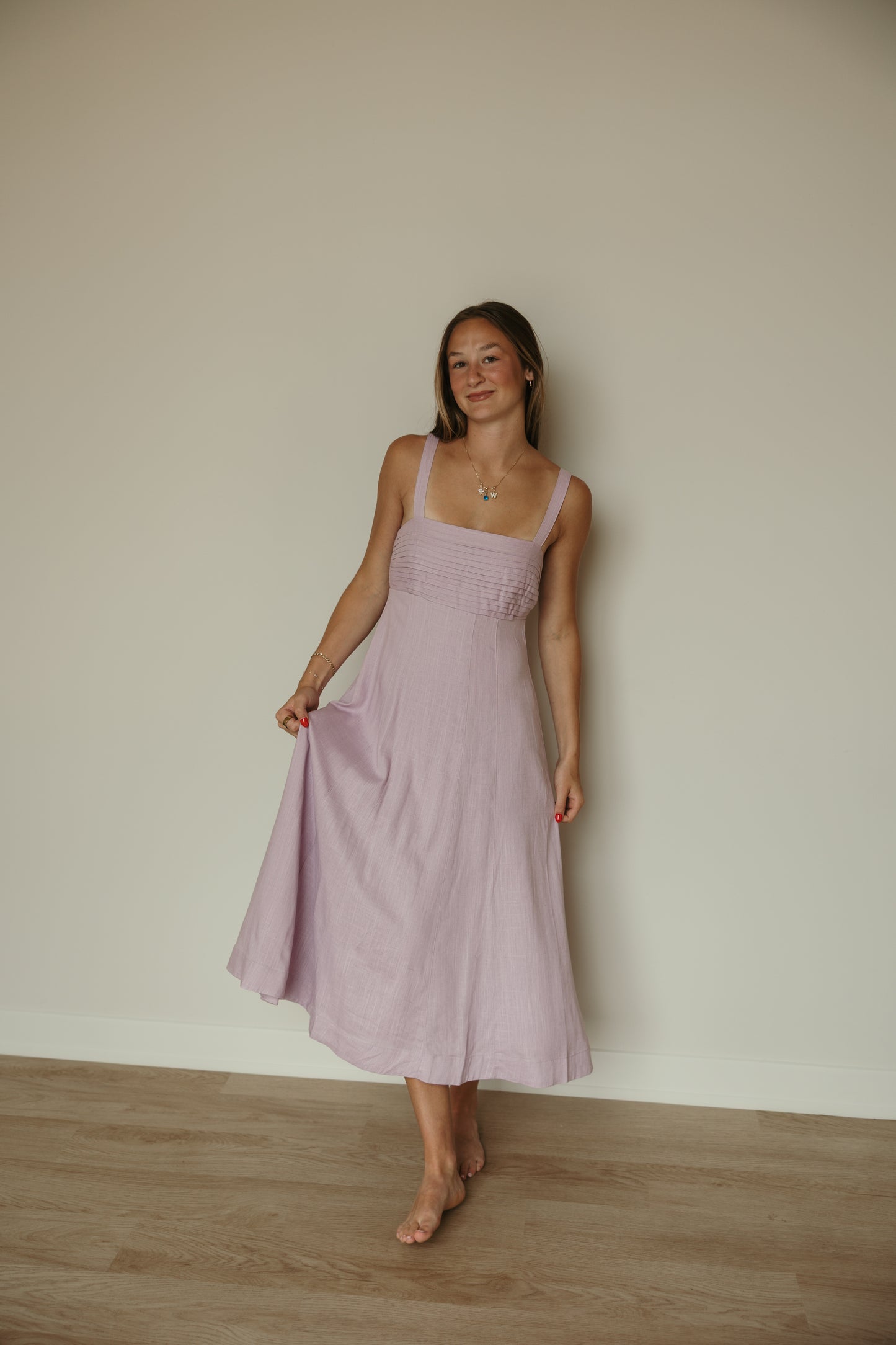 Lilac Pleated Flare Midi Dress