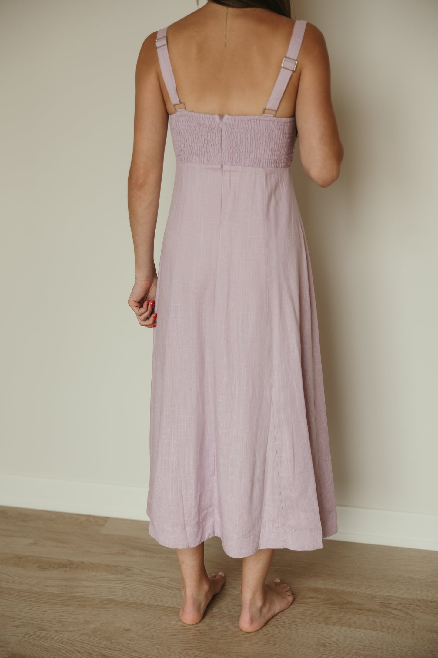 Lilac Pleated Flare Midi Dress