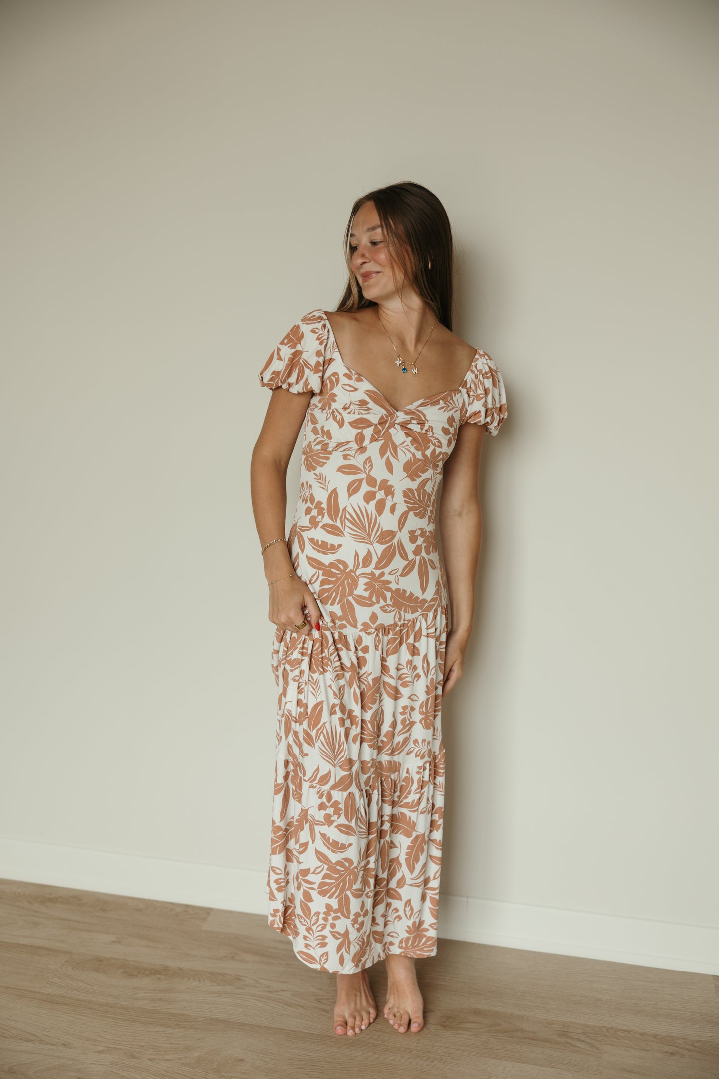 Front Twist Tropical Print Maxi Dress