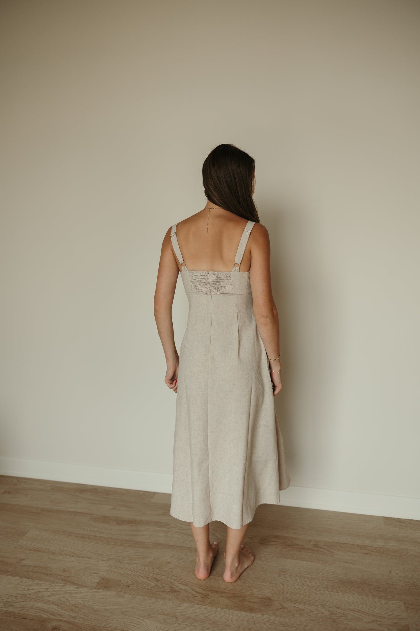Black Trim Linen Midi Dress