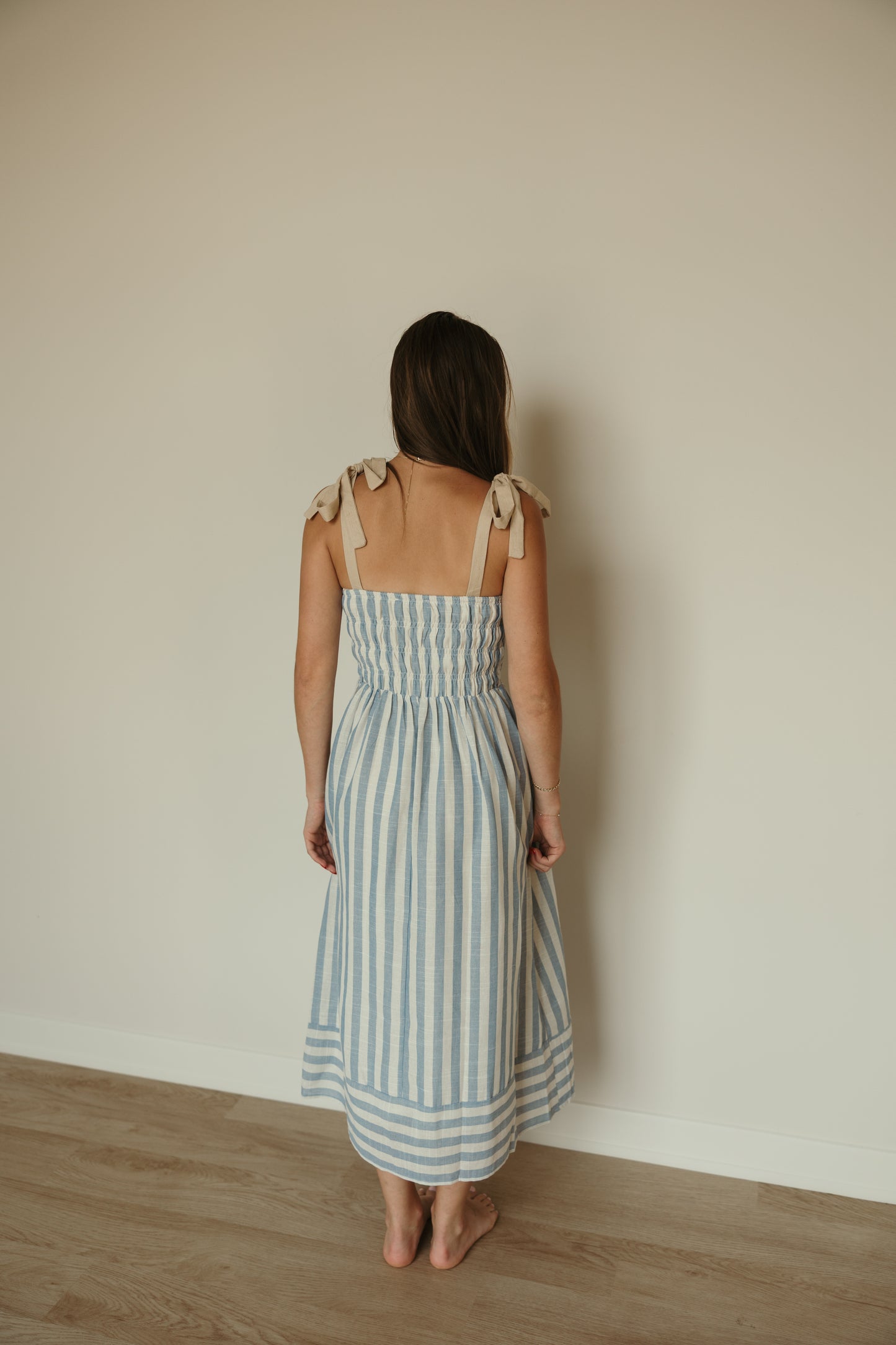 Soft Blue Stripe Tie Strap Dress