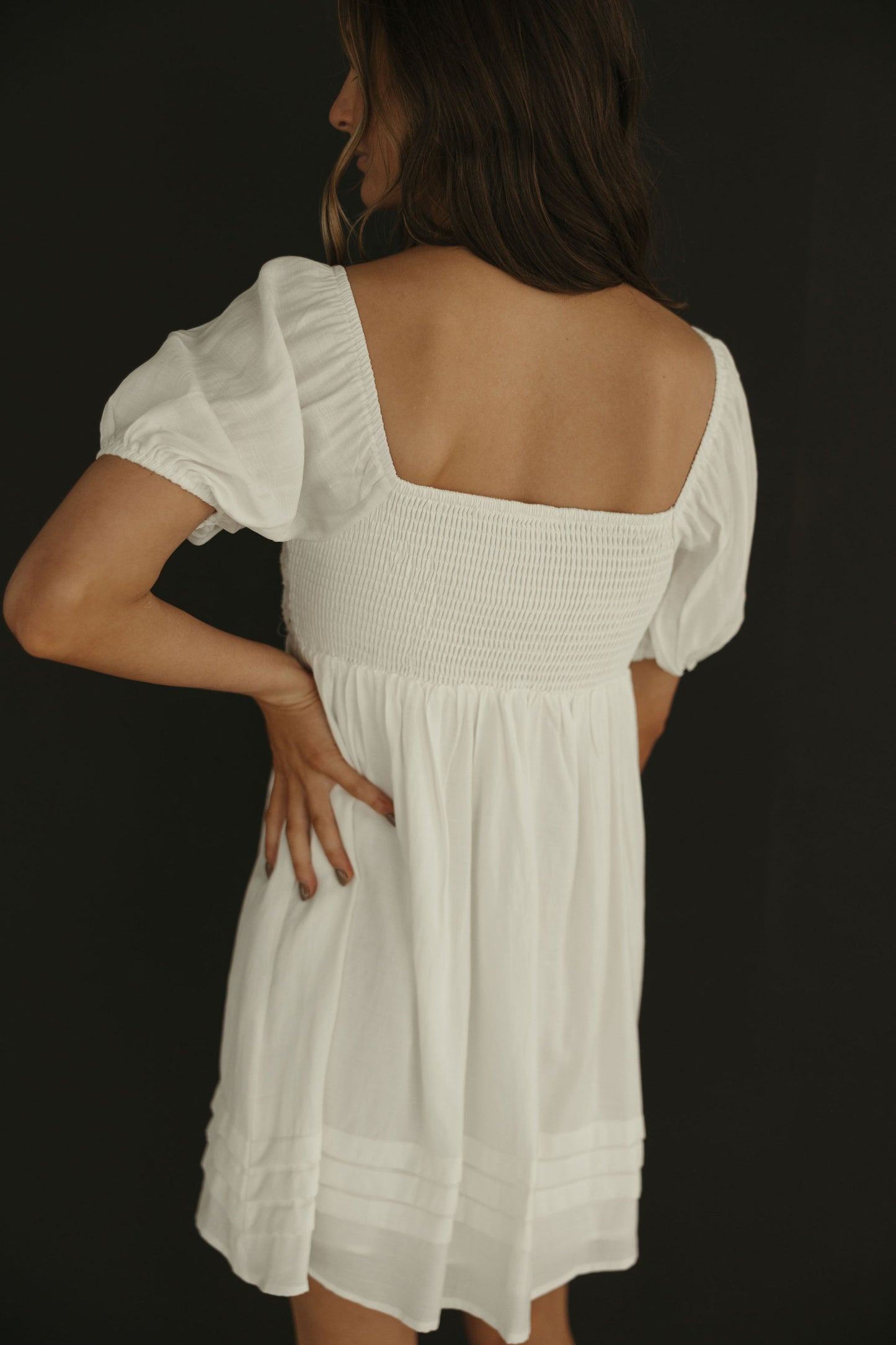 White Crochet Puff Sleeve Mini Dress