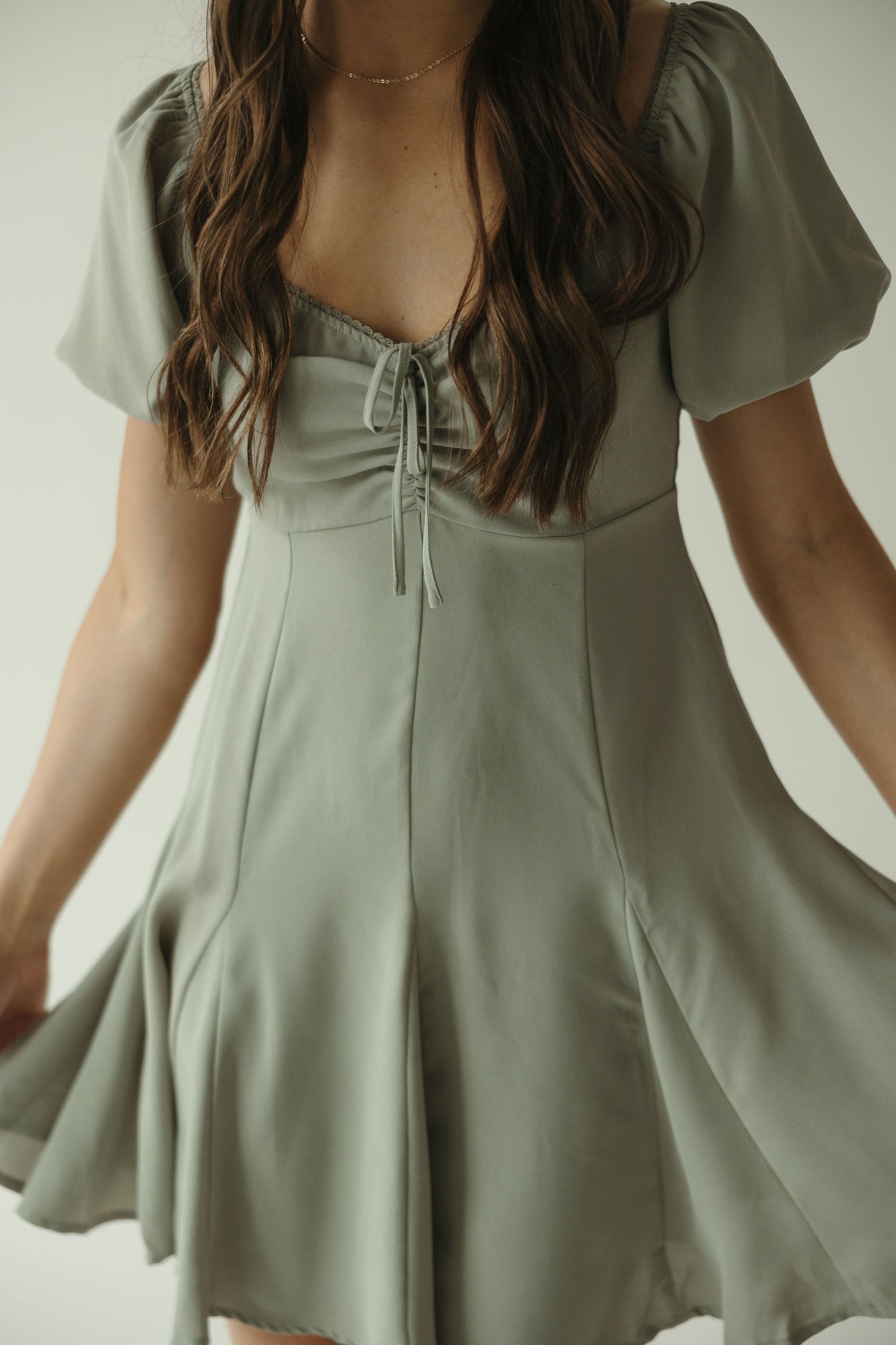 Sage Lace Edge Mini Dress