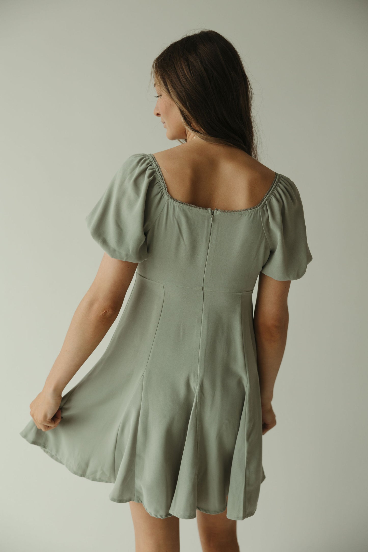 Sage Lace Edge Mini Dress