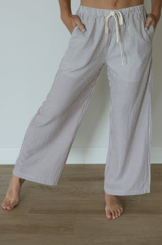 Stripe Drawstring Pants in Brown
