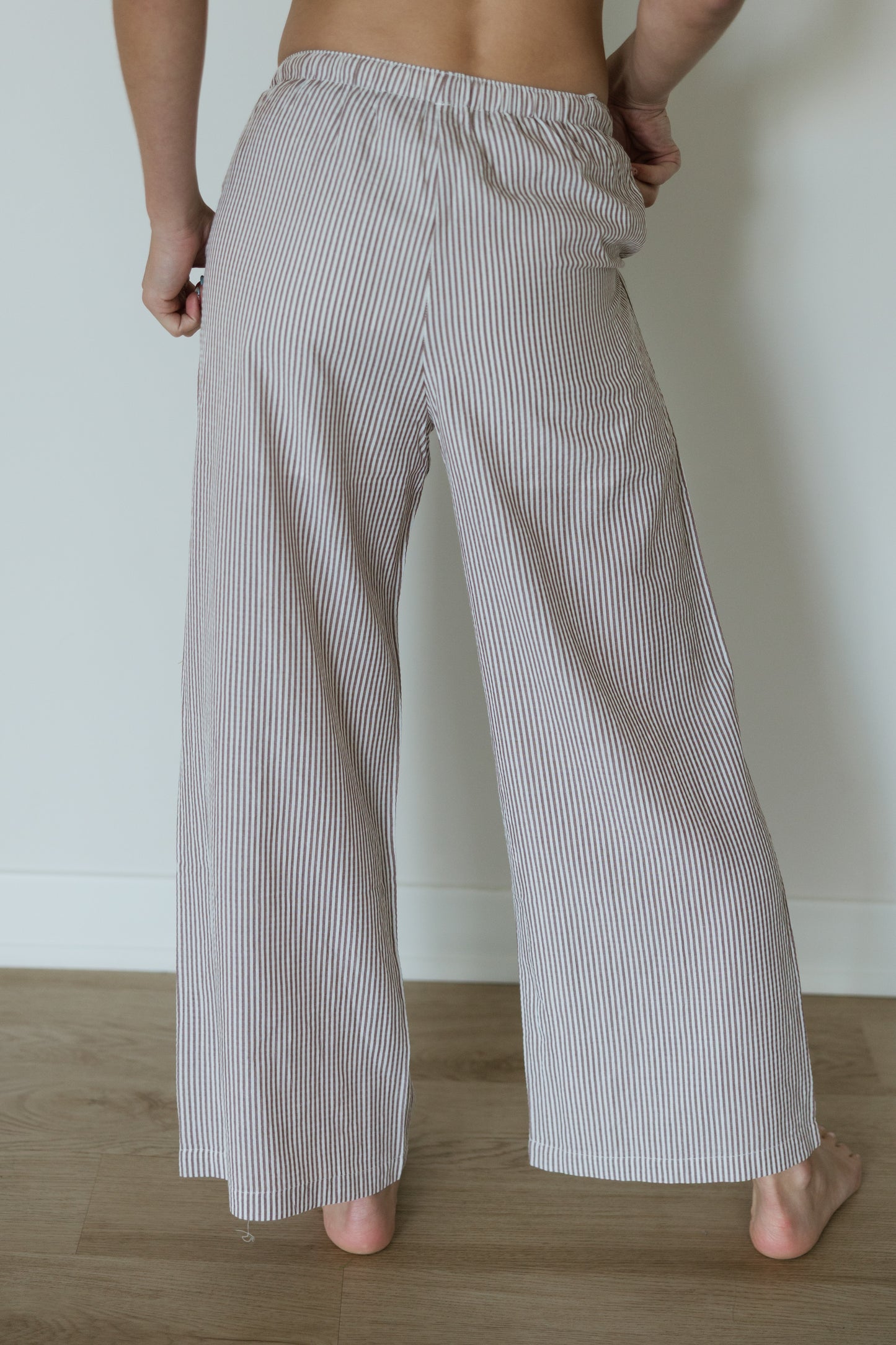 Stripe Drawstring Pants in Brown