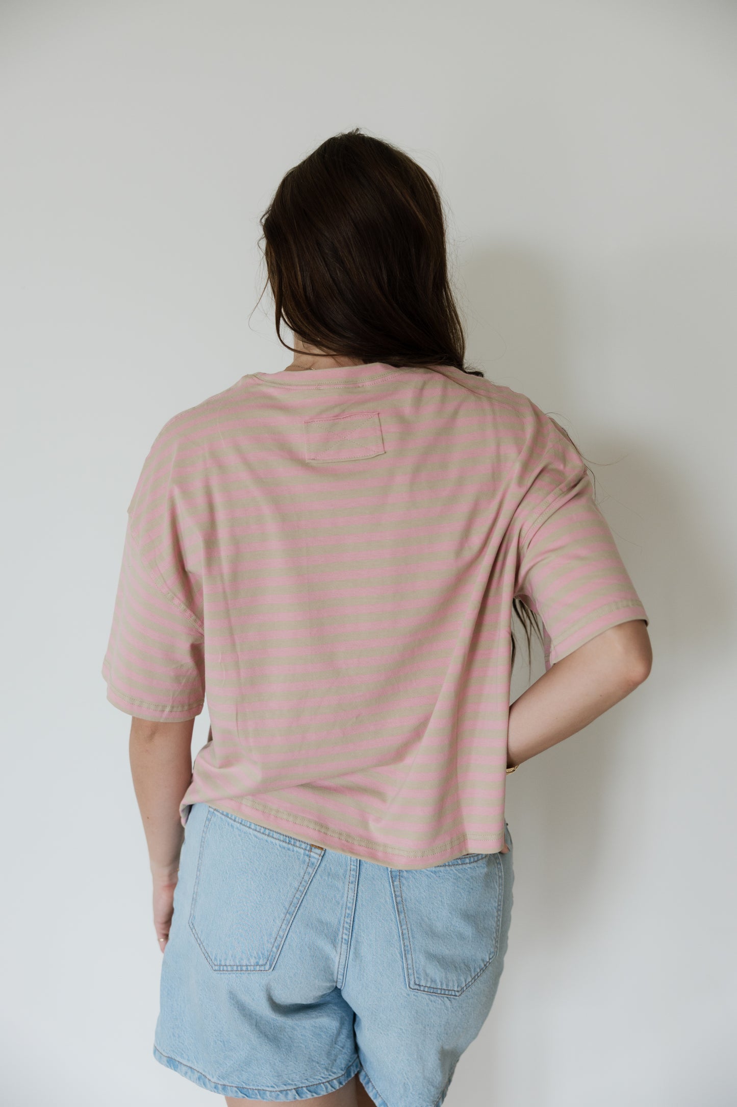 Pink & Taupe Oversized Stripe Tee