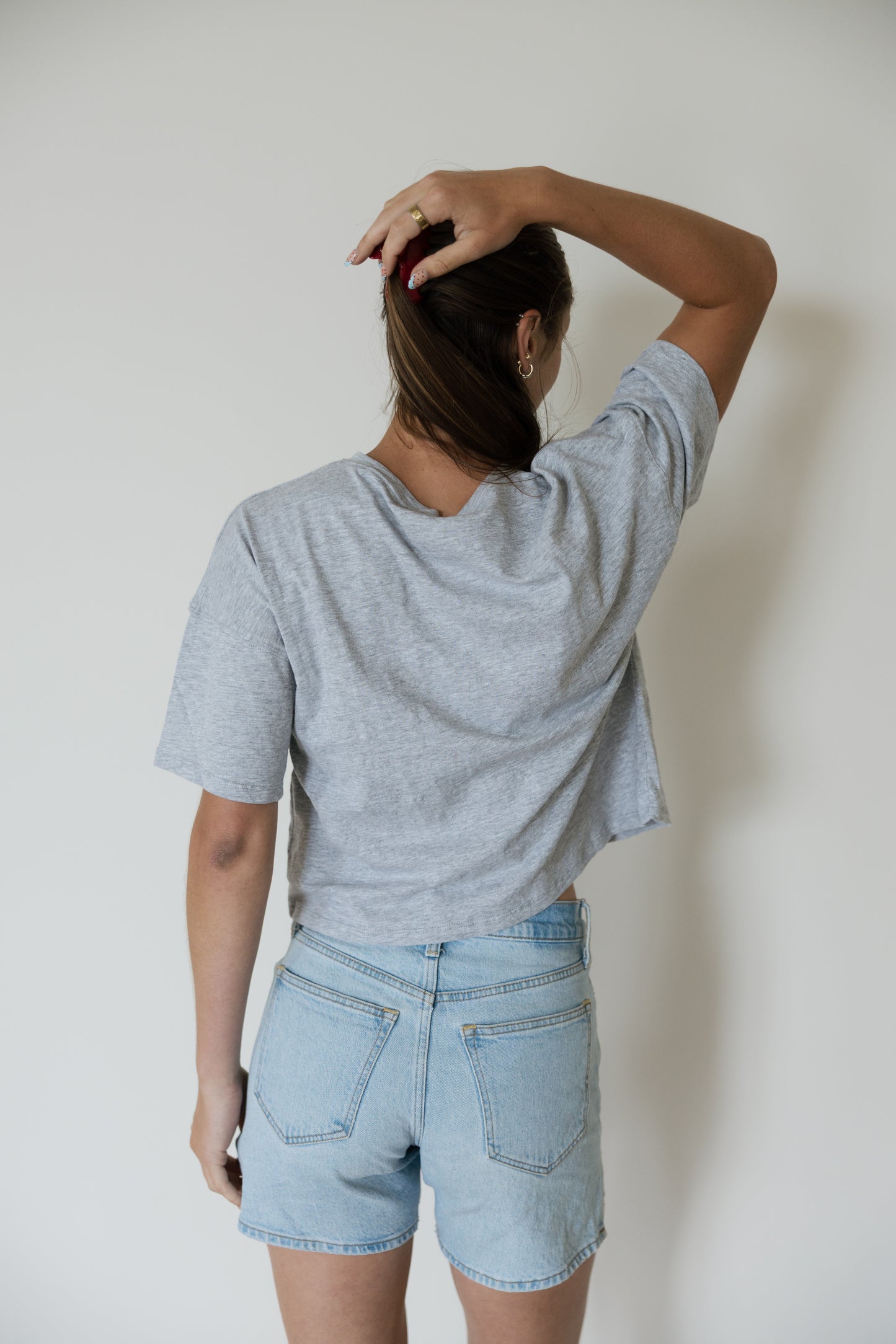 Grey Button Down Round Neck Top