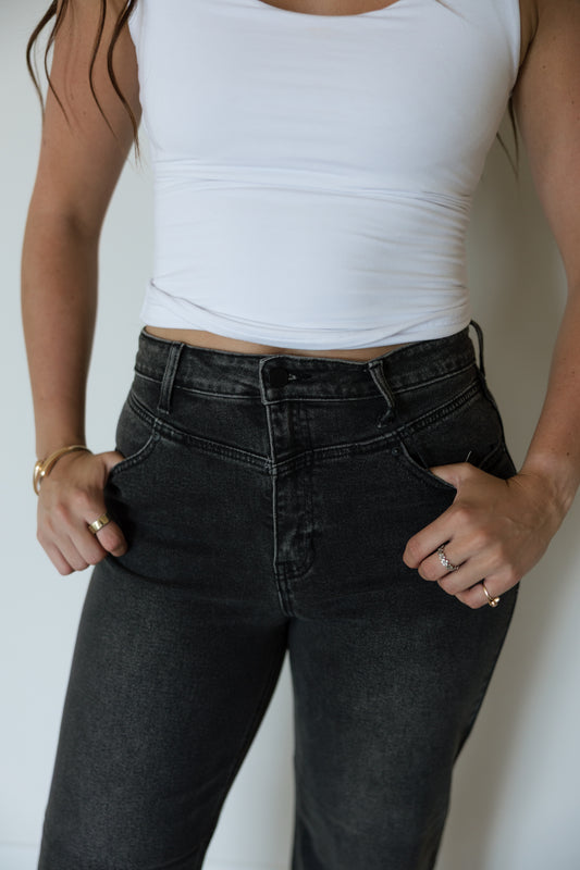 Front Detail Black Washed Jeans