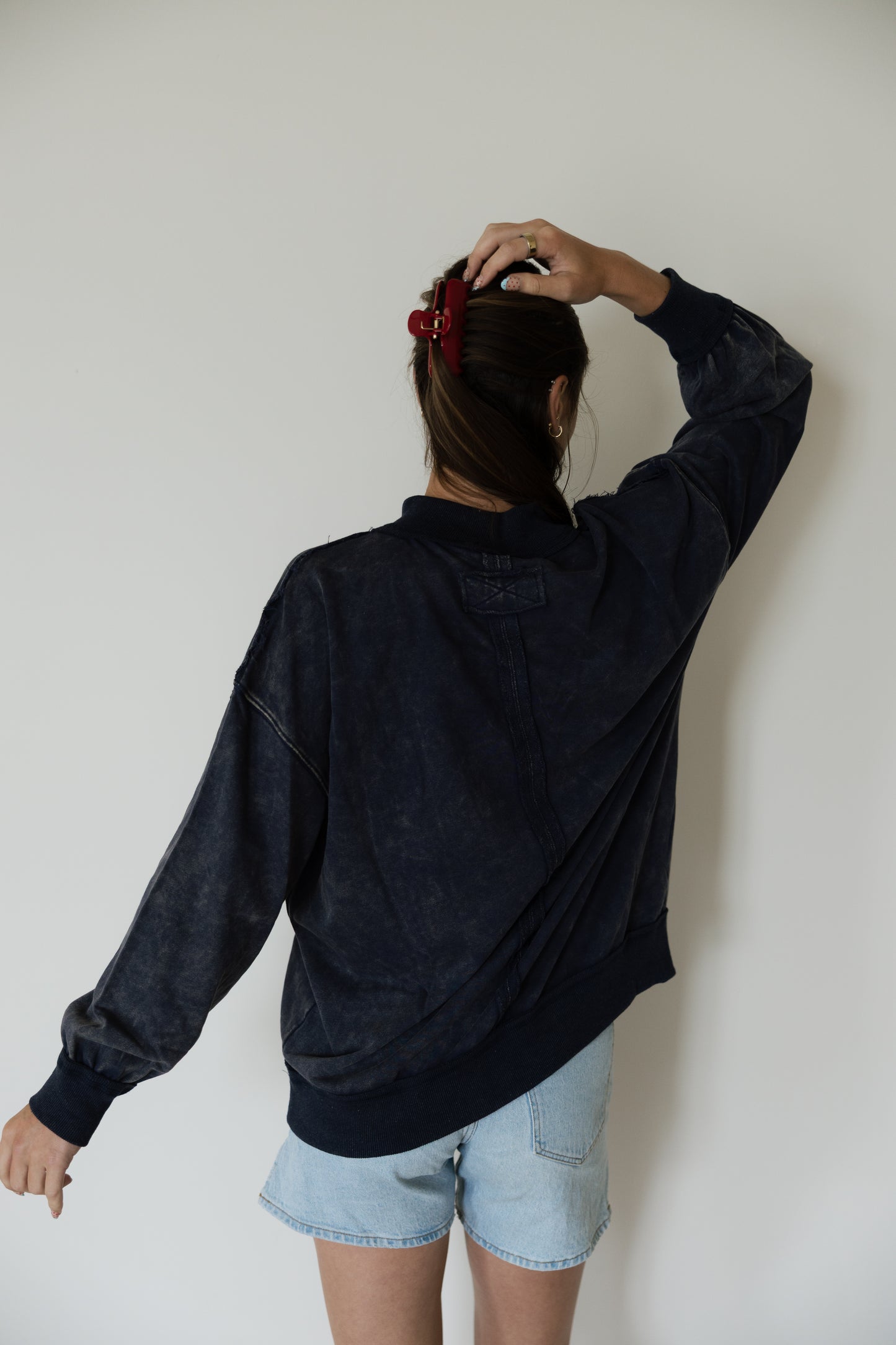 Blue Oversized Mock Neck Crewneck