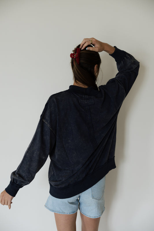 Blue Oversized Mock Neck Crewneck