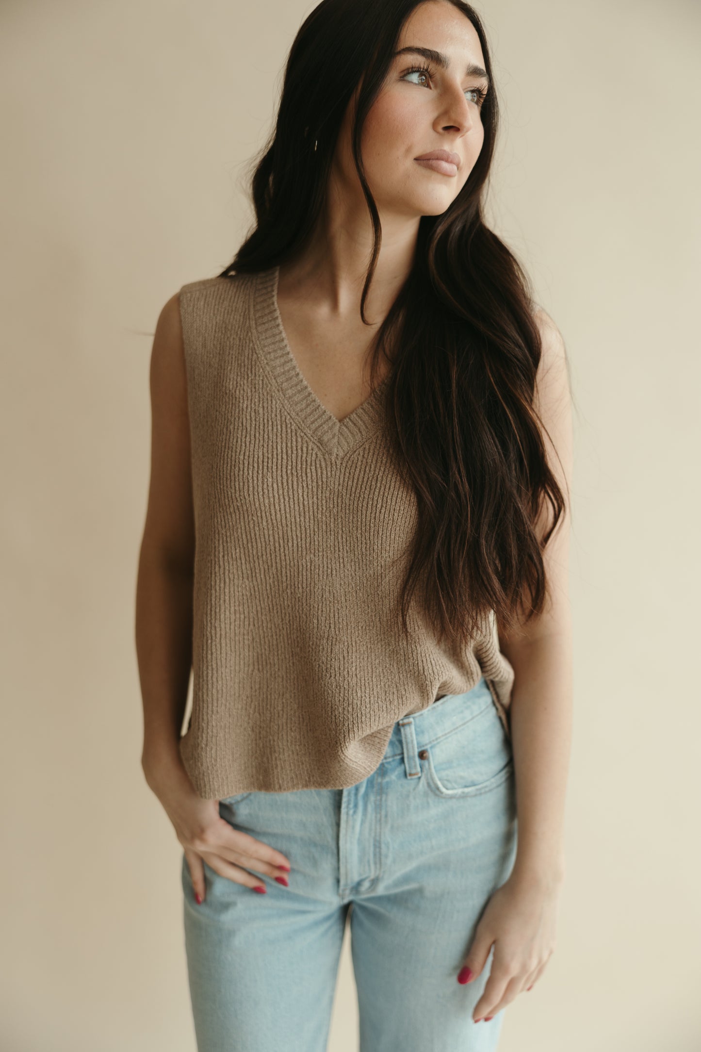 Textured Knit V-Neck Top